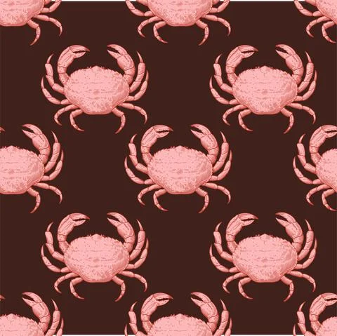 Vintage seamless pattern with hand drawn crabs in sketch engraving style. Sea Stockfoto's