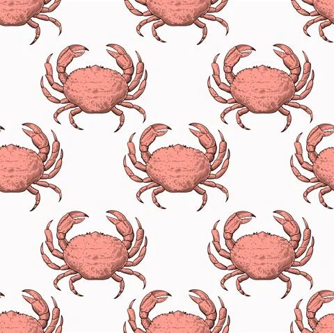 Vintage seamless pattern with hand drawn crabs in sketch engraving style. Sea Stockfoto's