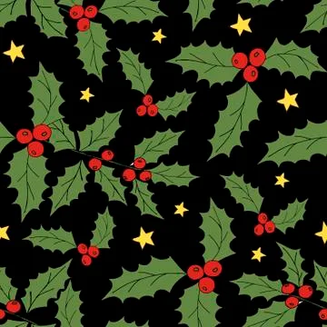 Vintage seamless pattern with holly pattern for paper design. Happy new year Stock Illustration
