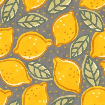 Vintage seamless pattern of lemons in doodle style. Cute lemon pattern. 库存插图