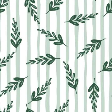 Vintage seamless pattern with little random green leaves branches elements pr Illustrazione stock