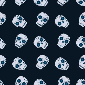 Vintage seamless pattern with mexican decoration skull elements. Navy dark bl Stock Illustration