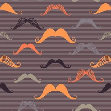 Vintage seamless pattern with mustache and stripes background. Stock Illustration
