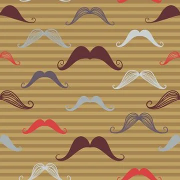 Vintage seamless pattern with mustache . Retro style. Endless background. Stock Illustration
