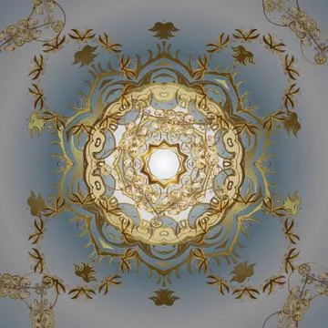 Vintage seamless pattern on a neutral and gray colors with golden elements. Chri 스톡 일러스트