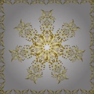 Vintage seamless pattern on a neutral and gray colors with golden elements. Vect Stock Illustration