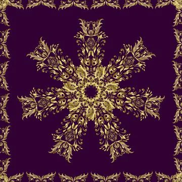 Vintage seamless pattern on a neutral and brown colors with golden elements. Chr Stock Illustration
