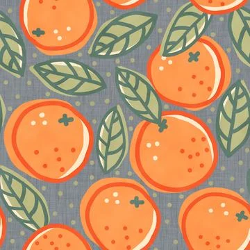 Vintage seamless pattern of oranges in doodle style. Cute orange pattern. Stock Illustration