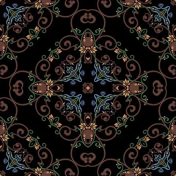 Vintage seamless pattern. Ornamental arabesque background. Repeat colorful ve 스톡 일러스트