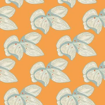 Vintage seamless pattern with outline doodle grey orchid flowers elements. Or Illustrazione stock