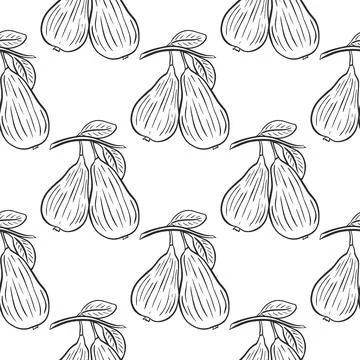 Vintage seamless pattern pear on branch Stock Illustration