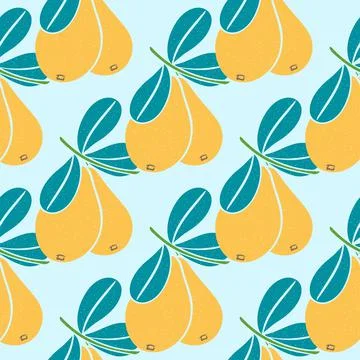 Vintage seamless pattern pear on branches with leaves Stock Illustration
