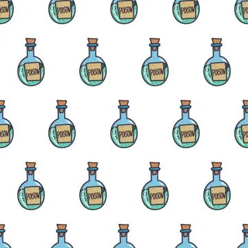 Vintage seamless pattern with poison round bottle Stock Illustration
