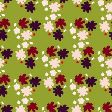 Vintage seamless pattern with red, white and purple flower elements print. Gr Stock Illustration