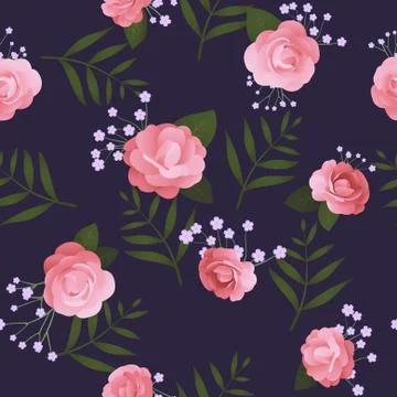 Vintage seamless pattern with roses and leaves Stock Illustration