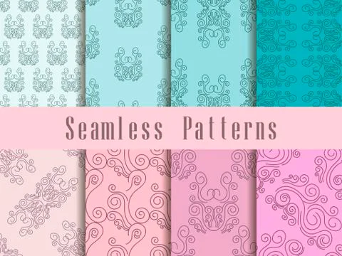 Vintage seamless pattern set. Baroque ornament. Vector illustration 스톡 일러스트