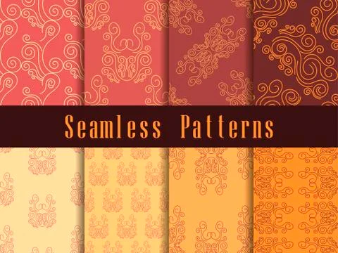 Vintage seamless pattern set. Baroque ornament. Retro colors. Vector illustra 스톡 일러스트