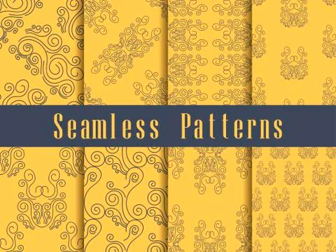 Vintage seamless pattern set. Baroque ornament. Gold colour. Vector illustrat Illustrazione stock