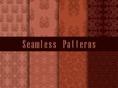 Vintage seamless pattern set. Baroque ornament. Retro colors. Vector illustra Stock Illustration