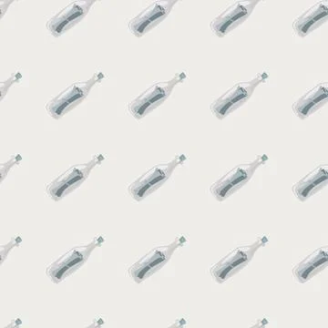Vintage seamless pattern with simple blue bottle with messages print. Light g イラスト素材