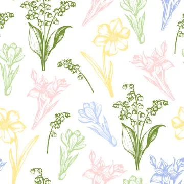 Vintage seamless pattern with spring flowers Stock Illustration