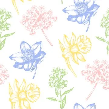 Vintage seamless pattern with spring flowers. Stock Illustration