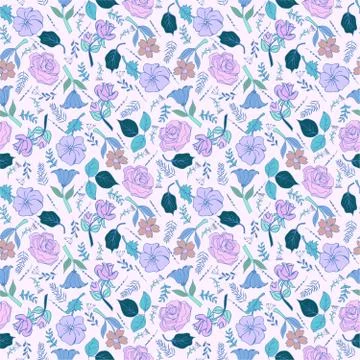 Vintage seamless pattern spring garden flowers Stock Illustration