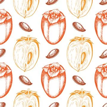 Vintage seamless pattern with sweet persimmon fruits Stock Illustration