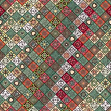 Vintage seamless pattern with tile patchwork elements. イラスト素材