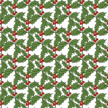 Vintage seamless pattern with vector holly pattern for paper design. Happy new Stock Illustration