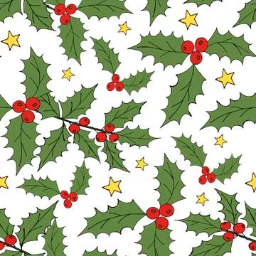 Vintage seamless pattern with vector holly pattern for paper design. Happy new Stock Illustration