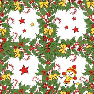 Vintage seamless pattern with vector holly pattern for paper design. Happy new Stock Illustration