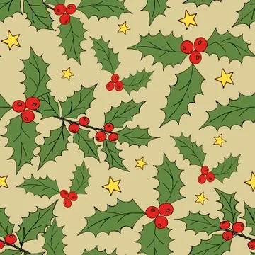 Vintage seamless pattern with vector holly pattern for paper design. Happy new Stock Illustration