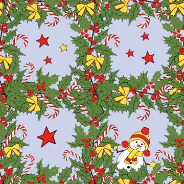 Vintage seamless pattern with vector holly pattern for paper design. Happy new Stock Illustration