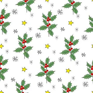 Vintage seamless pattern with vector holly pattern for paper design. Happy new 스톡 일러스트