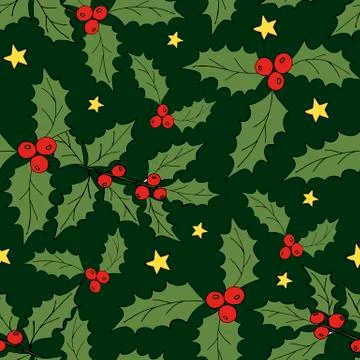 Vintage seamless pattern with vector holly pattern for paper design. Happy new Stockillustratie
