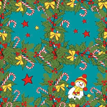 Vintage seamless pattern with vector holly pattern for paper design. Happy new イラスト素材