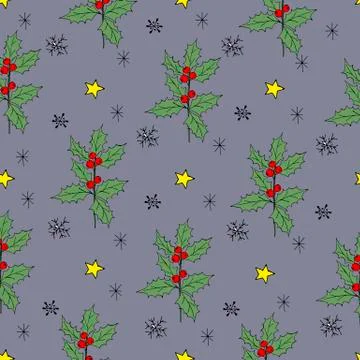 Vintage seamless pattern with vector holly pattern for paper design. Happy new Stock Illustration