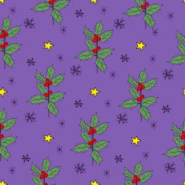 Vintage seamless pattern with vector holly pattern for paper design. Happy new Stock Illustration