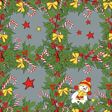 Vintage seamless pattern with vector holly pattern for paper design. Happy new Stock Illustration