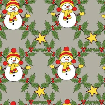 Vintage seamless pattern with vector holly pattern for paper design. Happy new Stock Illustration