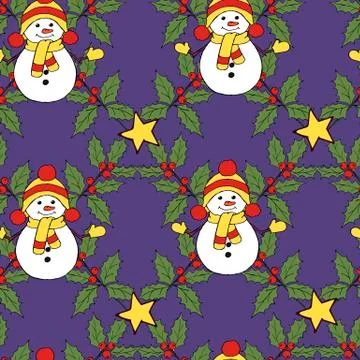 Vintage seamless pattern with vector holly pattern for paper design. Happy new Illustrazione stock
