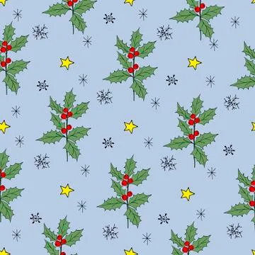 Vintage seamless pattern with vector holly pattern for paper design. Happy new Stock Illustration