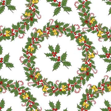 Vintage seamless pattern with vector holly pattern for paper design. Happy new 스톡 일러스트