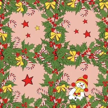 Vintage seamless pattern with vector holly pattern for paper design. Happy new Stock Illustration