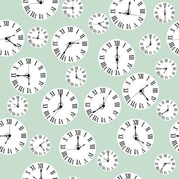 Vintage seamless pattern with wall clocks Stock Illustration