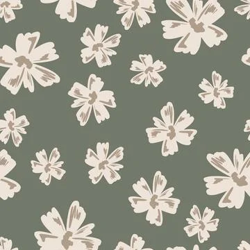 Vintage seamless pattern with white random flowers elements print. Grey dark  스톡 일러스트