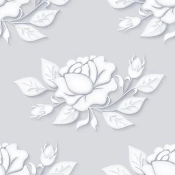 Vintage Seamless Pattern with White Rose Inspired by Stucco Stock Illustration