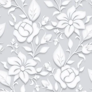 Vintage Seamless Pattern with White Rose and Mallow Inspired by Stucco Stock Illustration
