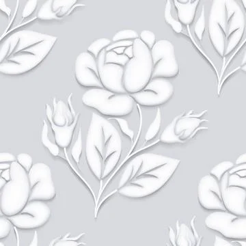 Vintage Seamless Pattern with White Rose Inspired by Stucco イラスト素材